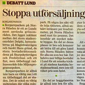 Insändare i Sydsvenskan 16/5 Insändare i Sydsvenskan 16/5